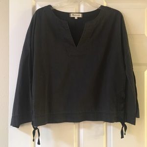 madewell black denim side-tie top, size s